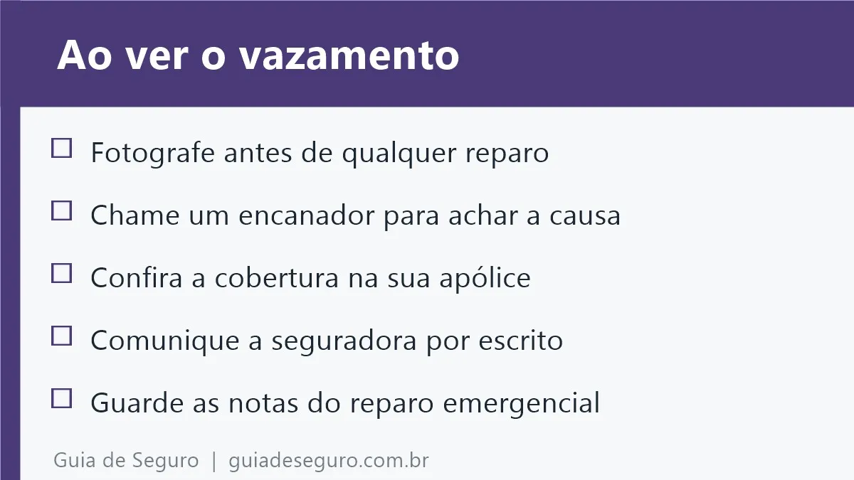 Checklist ao perceber um vazamento em casa